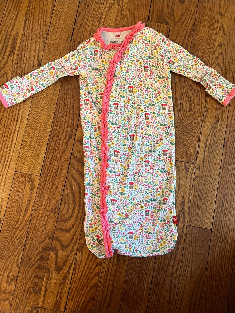 Magnetic Me White Floral Ruffle Sleep Gown with Pink Trim